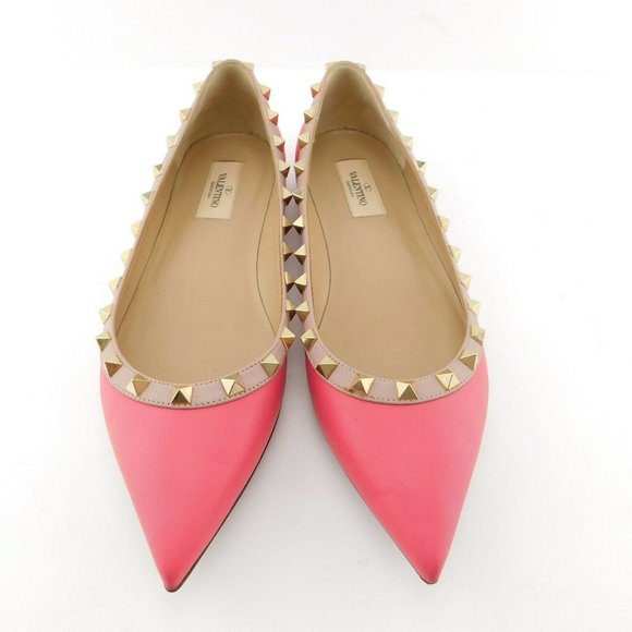 VALENTINO Rockstud Rose Pink Leather Studded Ballerina Flats 39 - Picture 3 of 10